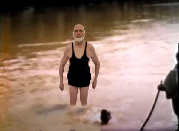 Bill wearing Papa's swim suit